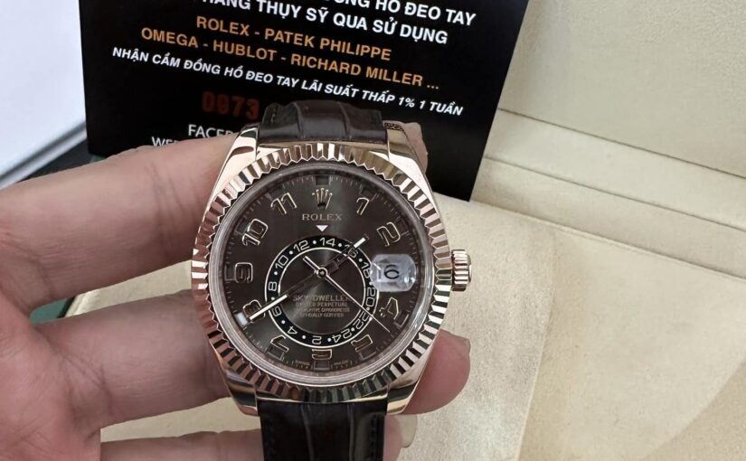 Đồng hồ Rolex Sky Sweller – vàng hồng 18k – size 40mm – dây da