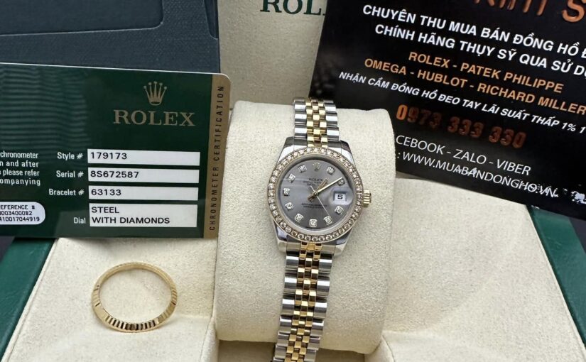 Đồng hồ Rolex Nữ datejust 6 số 179173 – đè mi vàng 18k – mặt số kim cương